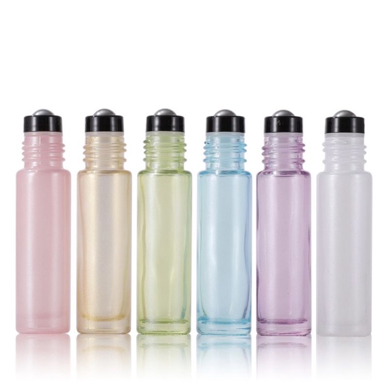 10ml Botol PASTEL Roll On TEBAL Tutup GOLD Glass Perfume Essential Oil Vials Stainless Roller Ball Travel