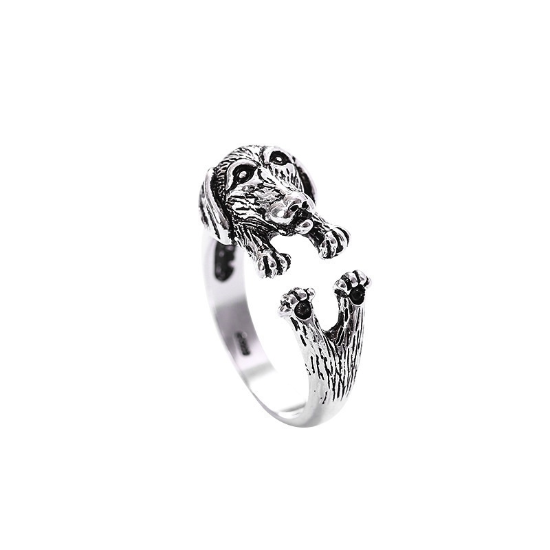 Cincin Model Terbuka Desain Hewan Zodiak Anjing Gaya retro Jepang Dan Korea Untuk Wanita