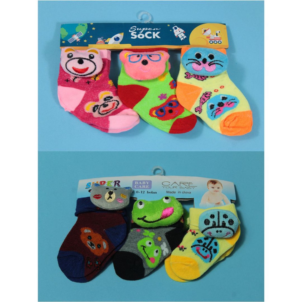 Kaos Kaki Bayi BONEKA / Kaos Kaki Bayi isi 3 /Kaos Kaki Newborn / Kaos Kaki 3in1 - Kaos Kaki Bayi Motif Boneka isi 3 Pasang - FB 34 FB 35