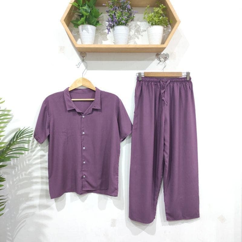 Setelan Kemeja Celana Panjang Polos Rayon Bali