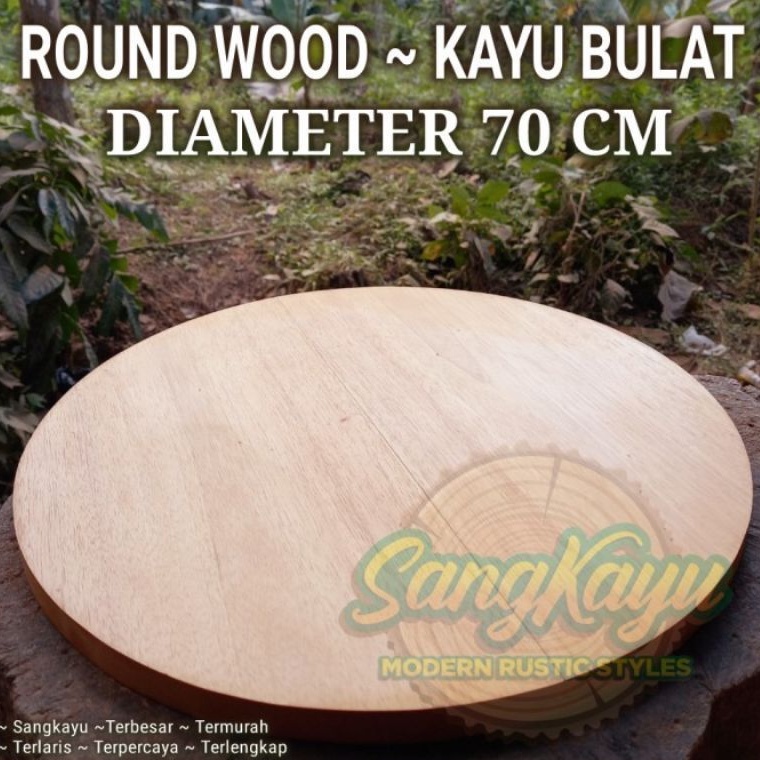 Papan Kayu bulat diameter 70cm daun meja bulat kayu round wood table 1