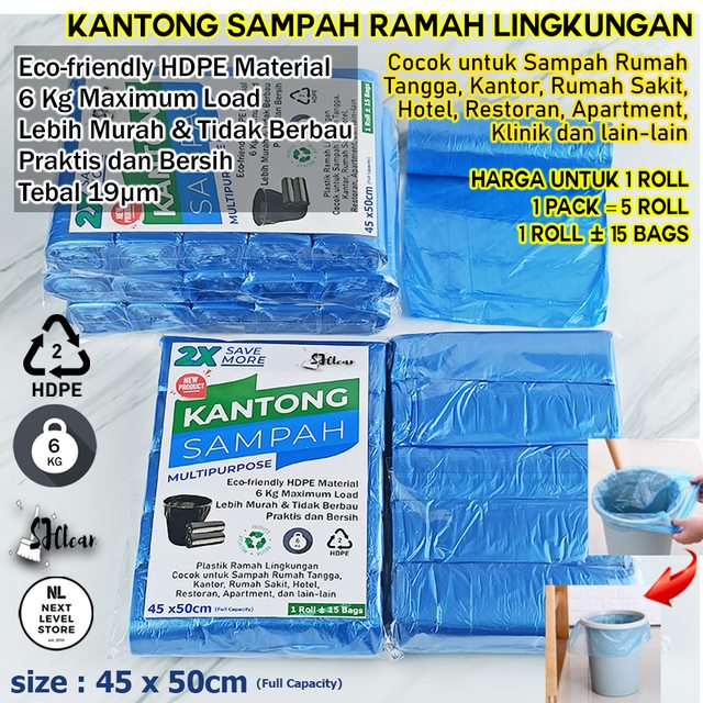 Kantong Sampah 45x50cm Premium Garbage Bag (1 Roll = 15 Pcs) - Biru