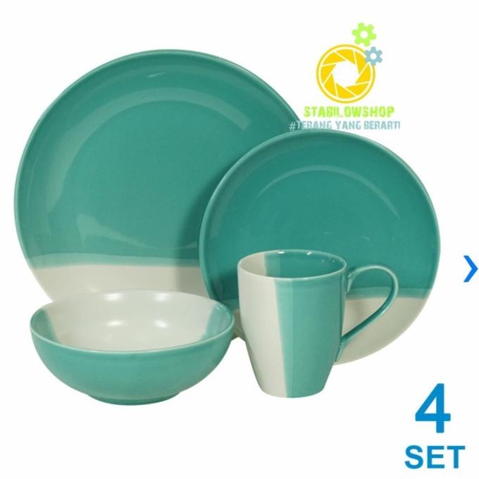 populer] Delicia piring Perlengkapan Makan set dinner Set 16 Pcs Coupe - hijau