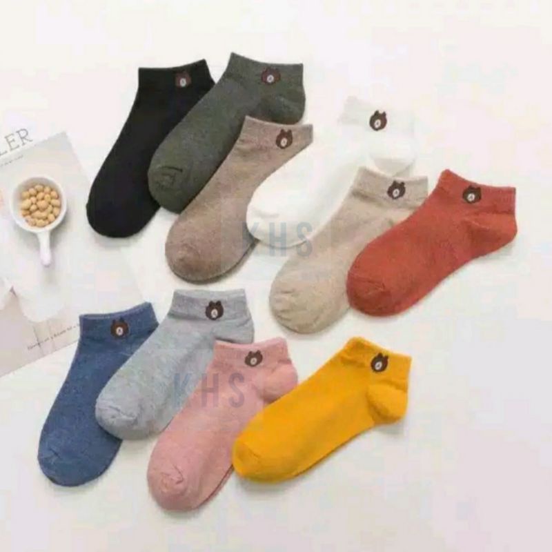BUNDLING 8 PASANG Kaos Kaki Fashion Wanita Pria Motif Semata Kaoskaki Ankle Socks HIDDEN SOCK BERUANG BEAR KHS-4