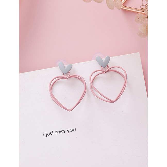 LRC Anting Tusuk Fashion Size Geometric Line Heart Shaped Earrings D20873