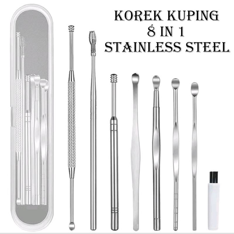 set pembersih telinga isi 8 korek kuping 8in1 stainless ear pick