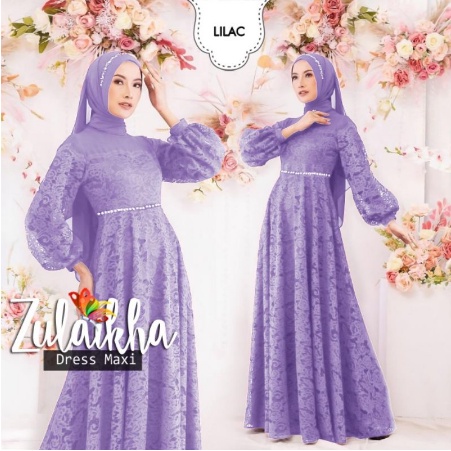 Baju Gamis Wanita Remaja Terbaru 2021 Dress Lilac Model Kekinian full Brukat Modern Pesta Kondangan mewah Trend Fashion Muslim
