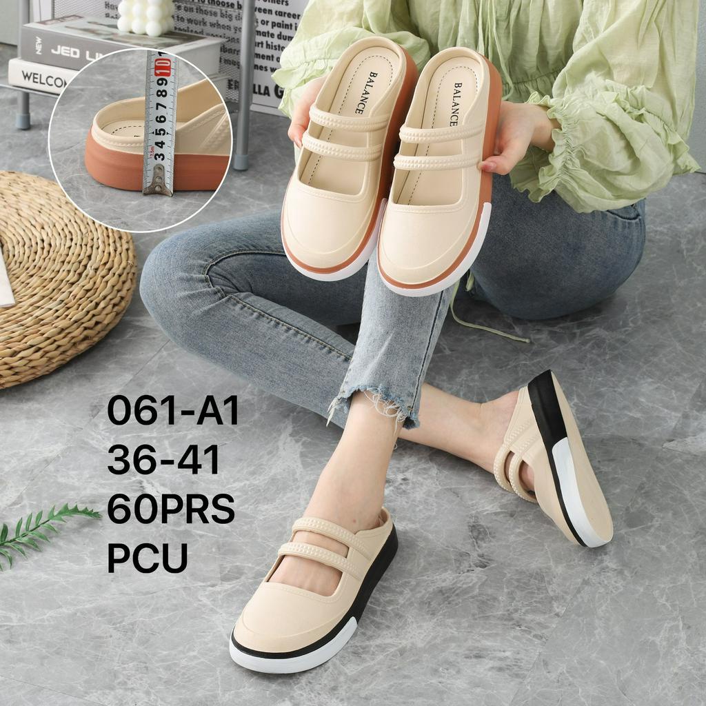 Sandal Selop Bapau Wanita Karet Import BALANCE Motif Polos Ringan Empuk Sol Tebal 5 Cm / 061-A1