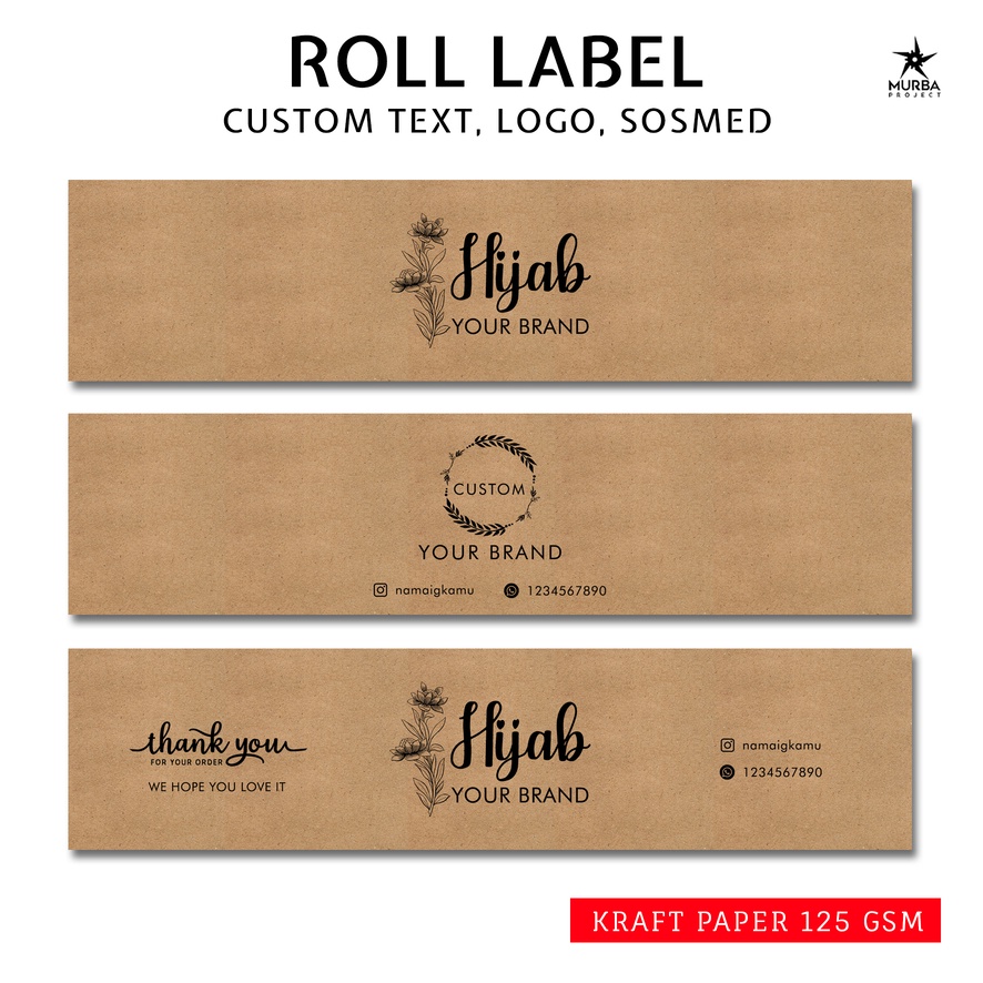 

ROLL HIJAB CUSTOM | ROLL LABEL SOUVENIR | ROLL LABEL PRODUK AESTHETIC KRAFT TEBAL 125 GSM