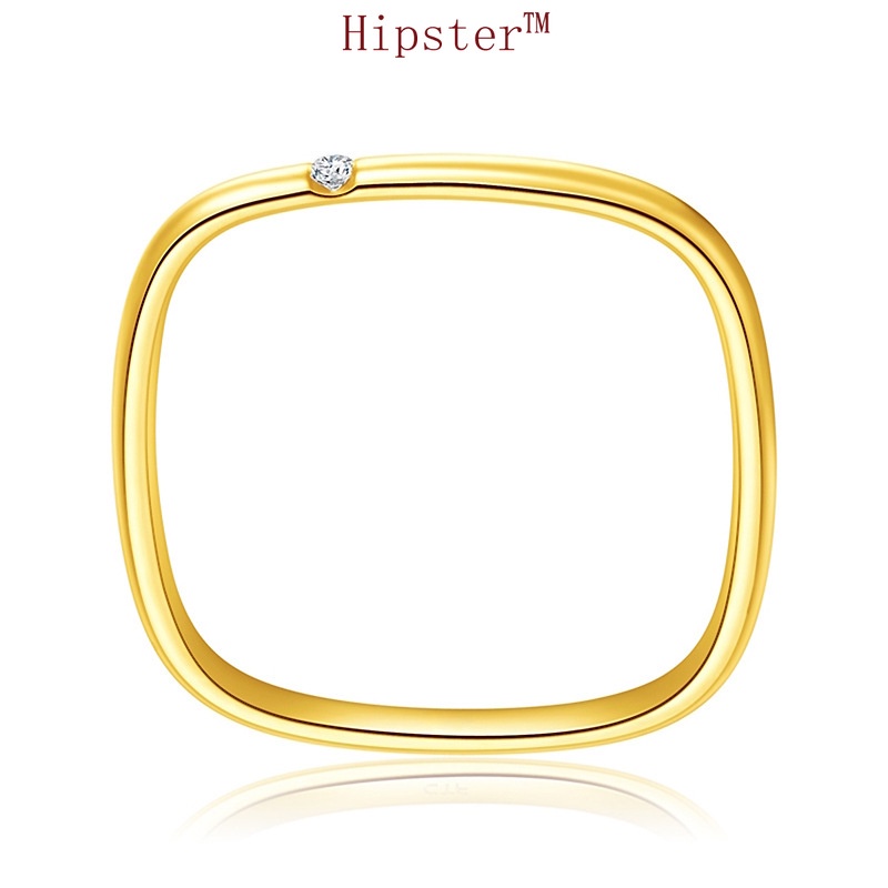 Domineering luxury geometric ring with diamond square gold ring