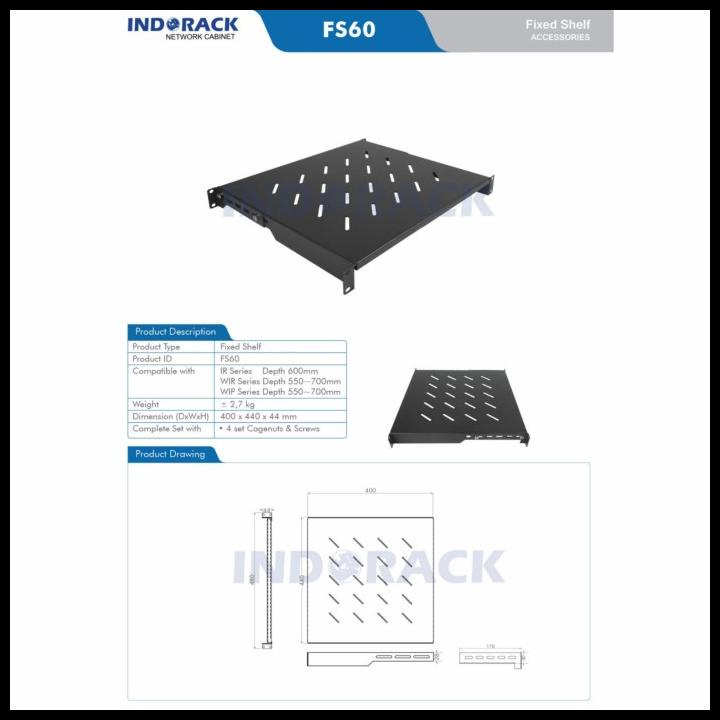Indorack Fixed Shelf Close Rack Depth 400Mm Tatakan Rak Server Fs60