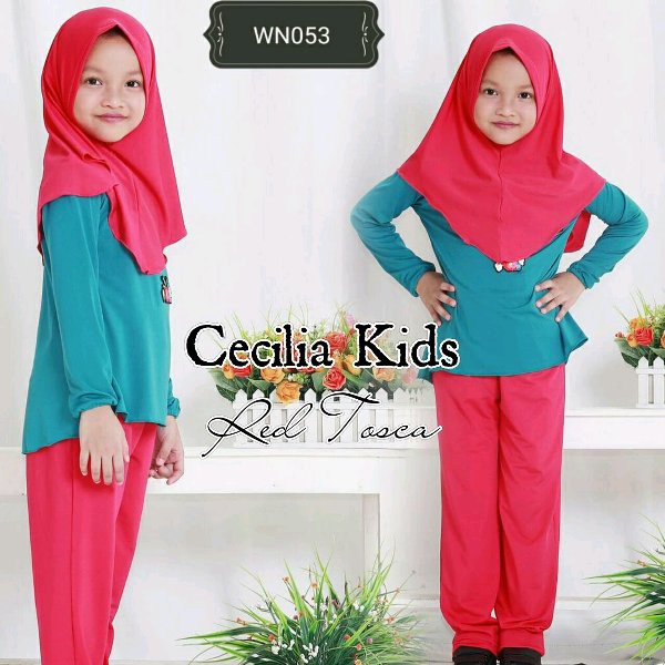 setelan baju celana anak cecilia kids free kerudung