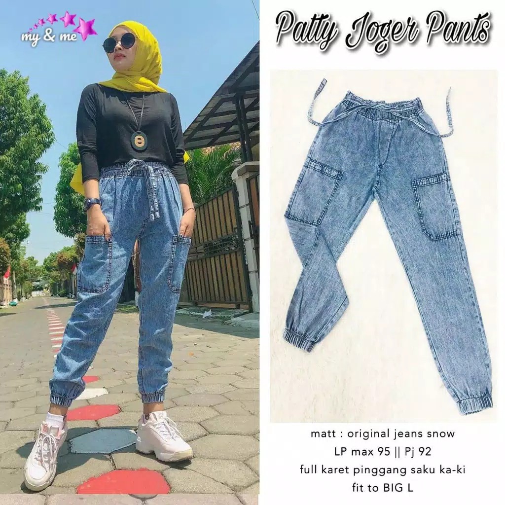 celana jeans wanita/ joger pants/ celana poky snow blue