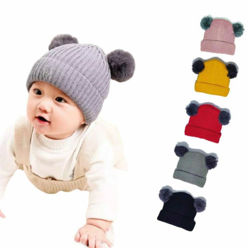 Kupluk Pompom Bayi / Kupluk Pompom Polos /Kupluk Pompom Anak / Topi Pompom / Kupluk Pompom