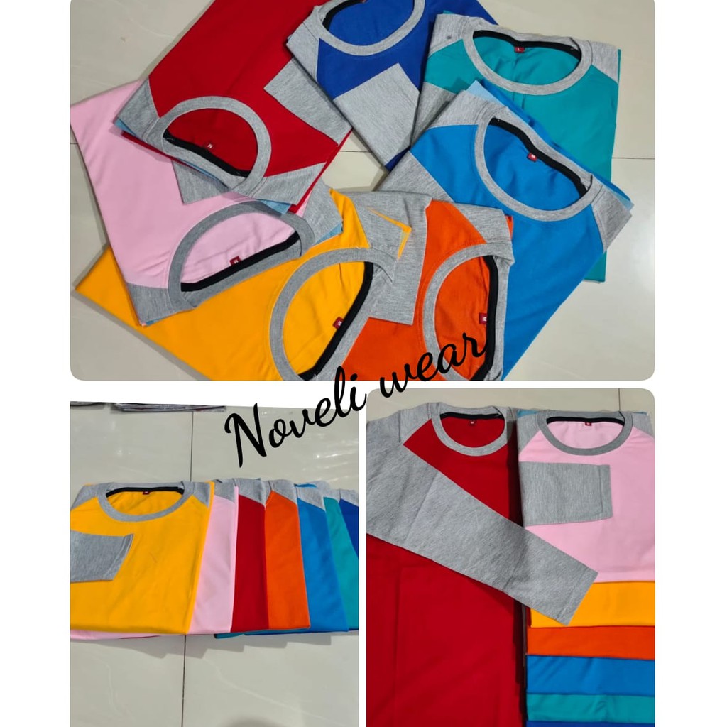 Noveli wear - Kaos polos reglan warna kombinasi lengan panjang Abu Misty | baju kaos raglan polos seragam pria wanita size M L XL