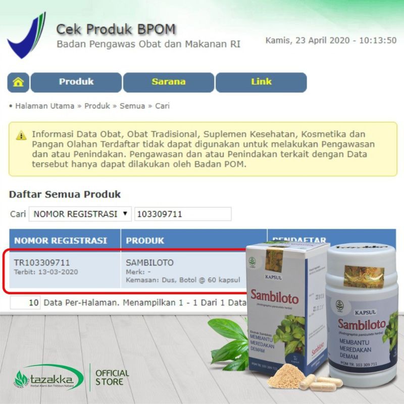 Sambiloto 60 Kapsul Herbal Tunggal Ijin BPOM