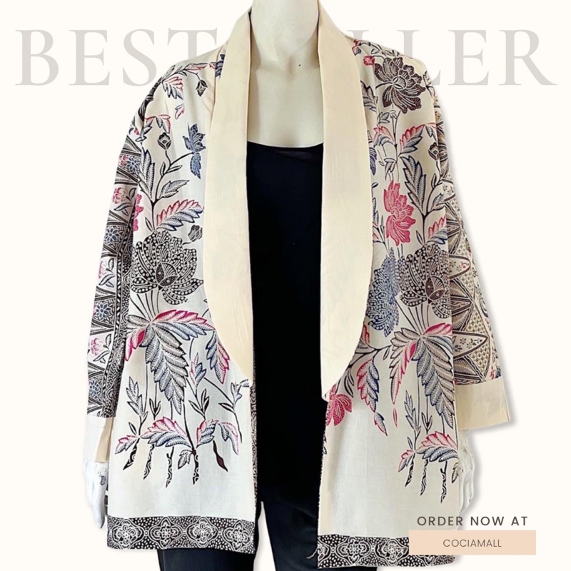 Enzy Vest Outer Rompi Blazer Batik Wanita Modern Jumbo Lengan Panjang Ld 114cm Bahan Katun Halus