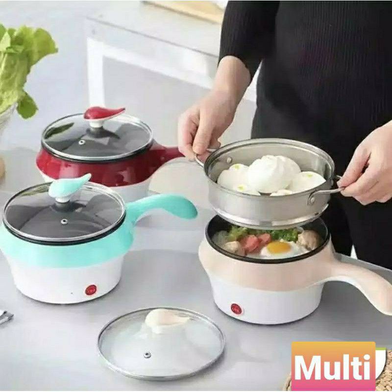 Panci elektrik multifungsi , Panci masak serbaguna + kukus , mug panci listrik  18cm