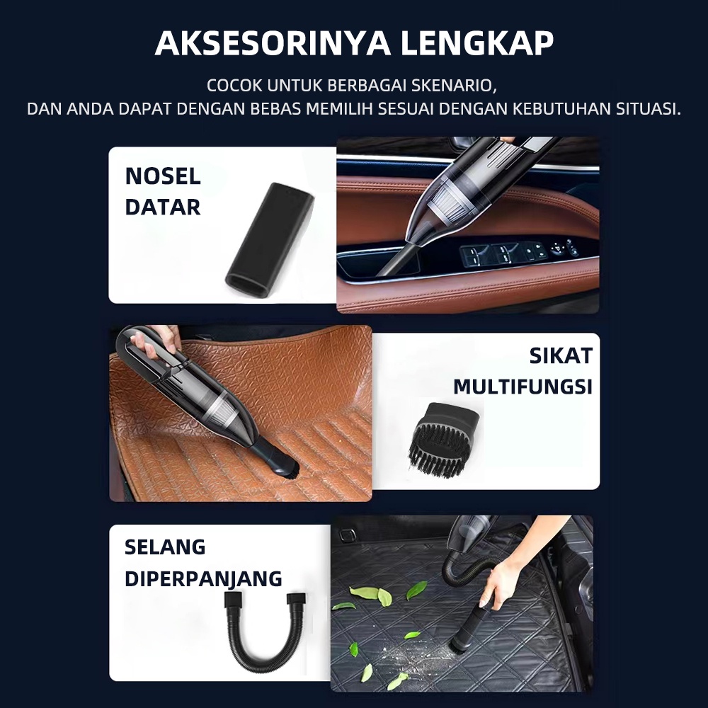 Livideas Vacuum Cleaner 120W Penyedot Debu Mobil Kuat Wet And Dry Cordless Vacuum Cleaner Penghisap Debu USB Rechargeable 5 dalam 1 tip