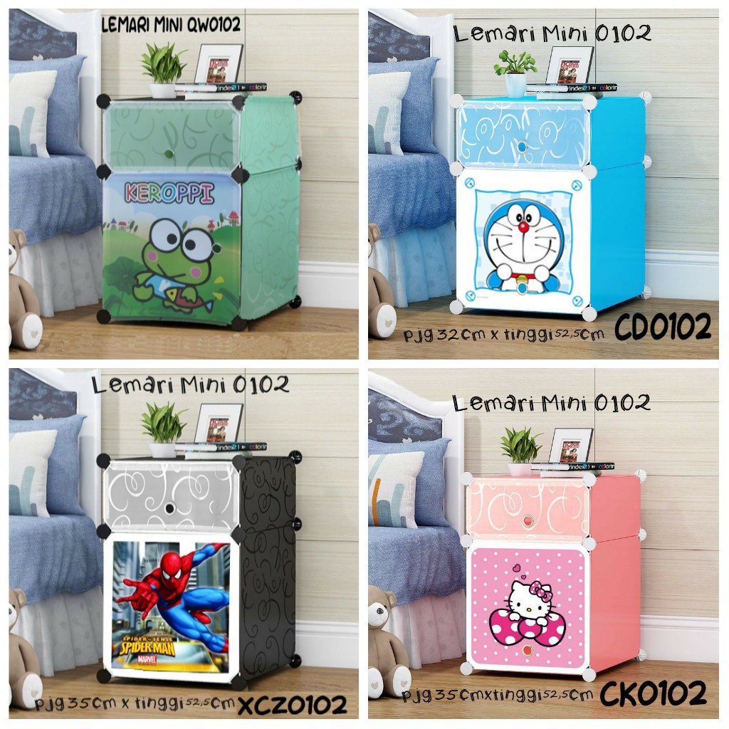 Lemari Plastik Portable Mini 2 Susun Import Karakter Doraemon