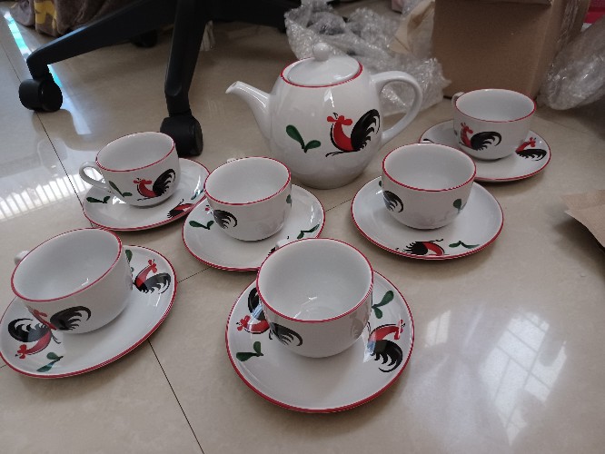 Teko + Tutup Keramik Ayam Jago Seri 2 - Teko Bulat