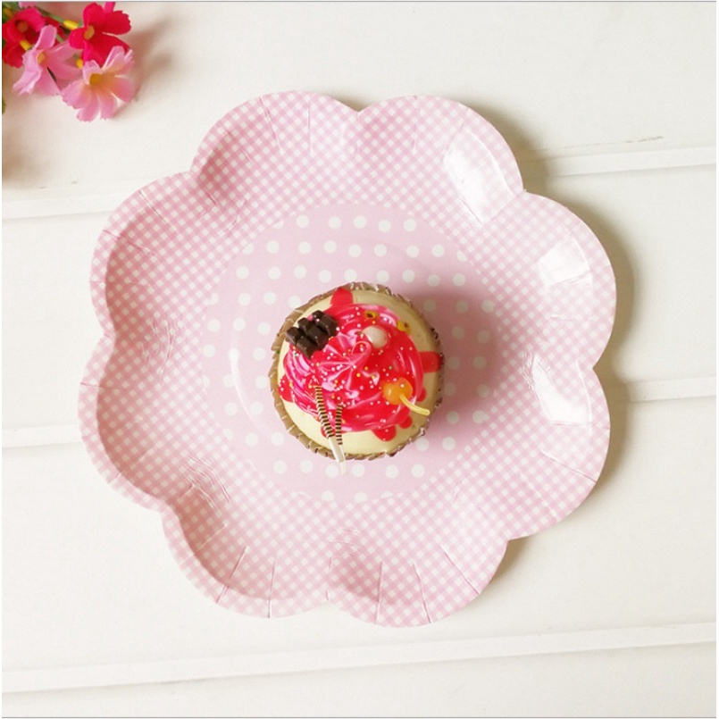 8pcs/set Pink Flower Paper Plates Wedding Decoration Birthday Party Plate Disposable Tableware Dessert