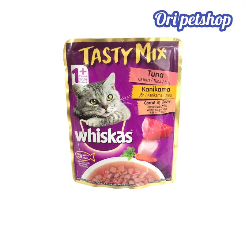 Whiskas Tasty Mix Pouch Sachet 70gr - Tuna Kanikama Carrot In Gravy