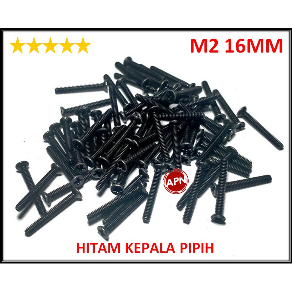 BAUT / SCREW M2 16MM HITAM KEPALA PIPIH