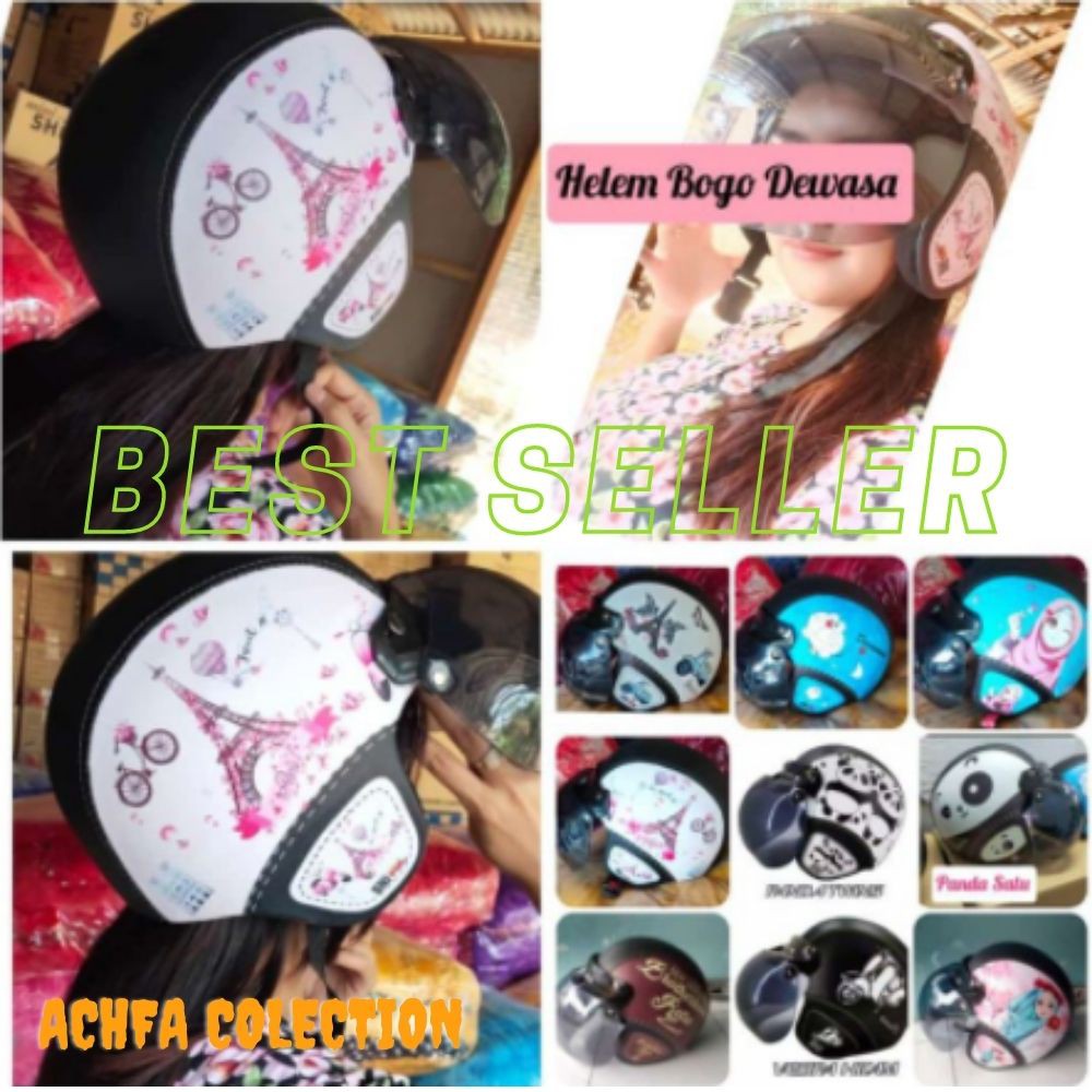 helm motor(SUDAH TERMASUK KACA) HELM BOGO REMAJA DAN DEWASA MOTIF LUCU/HELM BOGO DEWASA RETRO KULIT