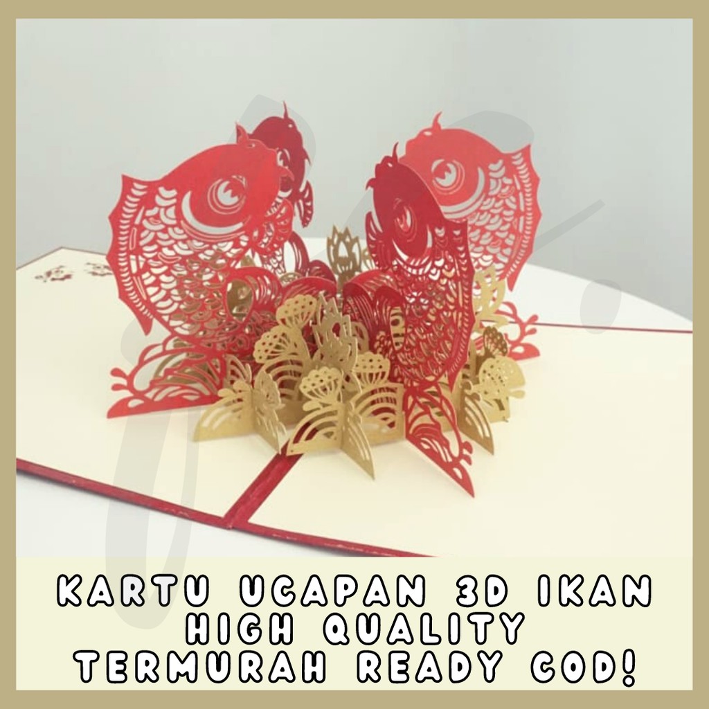 CNY 3D Greeting Card / Kartu Ucapan Imlek / Chinese New Year Ikan Koi Merah Hoki Termurah Grosir