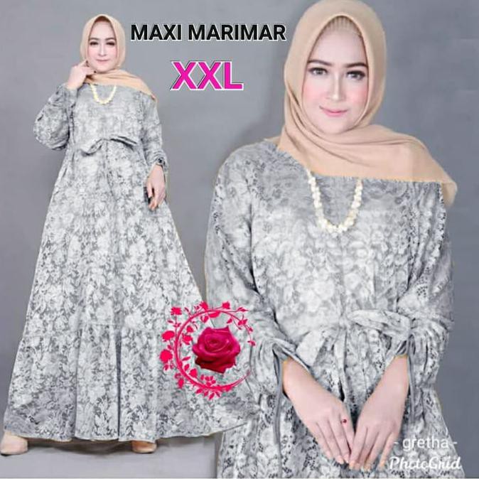 ( BISA COD ) GAMIS PESTA BROKAT JUMBO MARIMAR BAJU MUSLIM WANITA MEWAH DAN CANTIK - Abu-abu BIG SALE