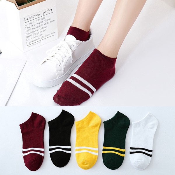 Kaos Kaki Wanita Ankle Polos Pendek Motif Garis / Kaos Kaki Semata Kaki / TV-75