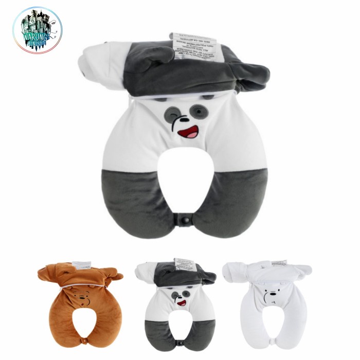Bantal Leher - Miniso We Bare Bears Adjustable U-Pillow 2 In 1 Boneka Bantal Leher