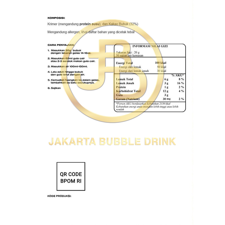 Bubuk Minuman Premium CHOCO CARAMEL / CHOCO SIGNATURE -Jakarta Bubble Drink | BPOM&amp;HALAL