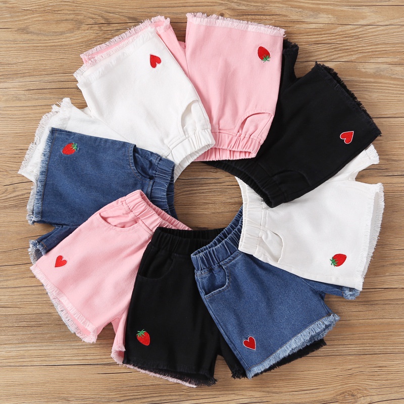 Celana pendek Jeans Anak Perempuan Import Warna Biru/Pink