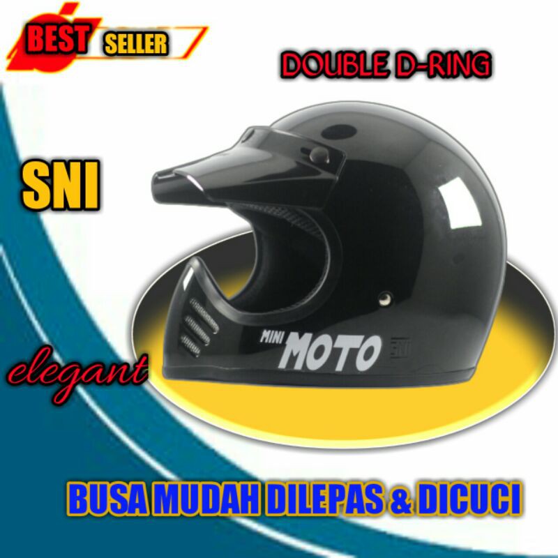 Helm Cakil Full Face Helem Fullface Motor Trail Ninja RIMC MINIMOTO BLACK GLOSSY Sni Murah Terbaru