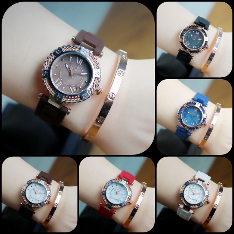 Jam Tangan Analog Wanita GC Y16010G Ceramic Dial Free Gelang Titanium