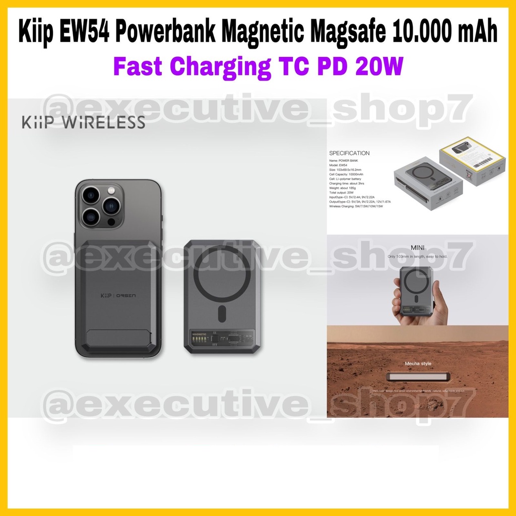 Kiip EW54 Powerbank Magnetic Magsafe 10.000 mAh - Fast Charging TC PD 20W - Garansi Resmi 1 Tahun