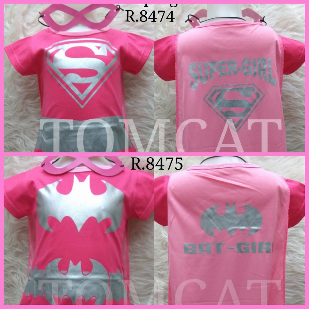 Kostum Anak Perempuan Supergirl Bat Girl Pink Silver Foil Baju Dress Superhero 2 - 8 Tahun Ultah