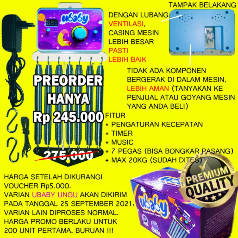 TERMURAH. UBABY. Ayunan Listrik Elektrik Bayi Otomatis-PROMO UBABY UNGU