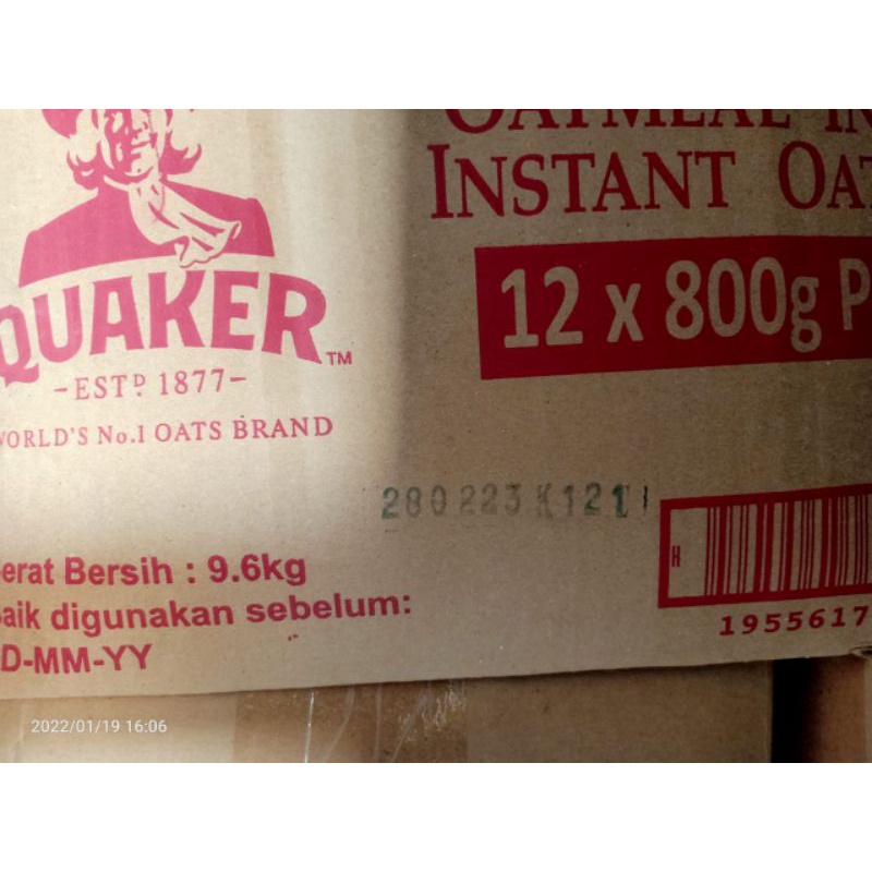 

Quaker oatmeal sereal makanan instan 1 dus isi 12 kali 800 gr