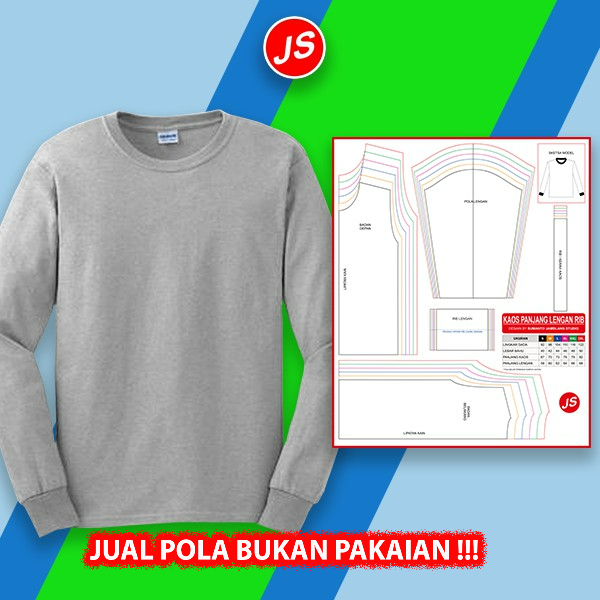 Pola Jiplak Kaos Panjang Lengan RIB [ Pola Baju Jamblang Studio ]