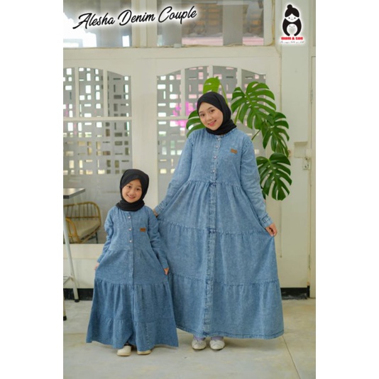 alesha denim couple, gamis denim, dress denim