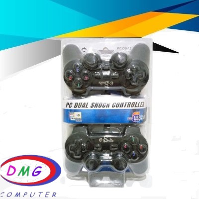 Gamepad Double Hitam E-Smile PC Dual Shock Controller USB