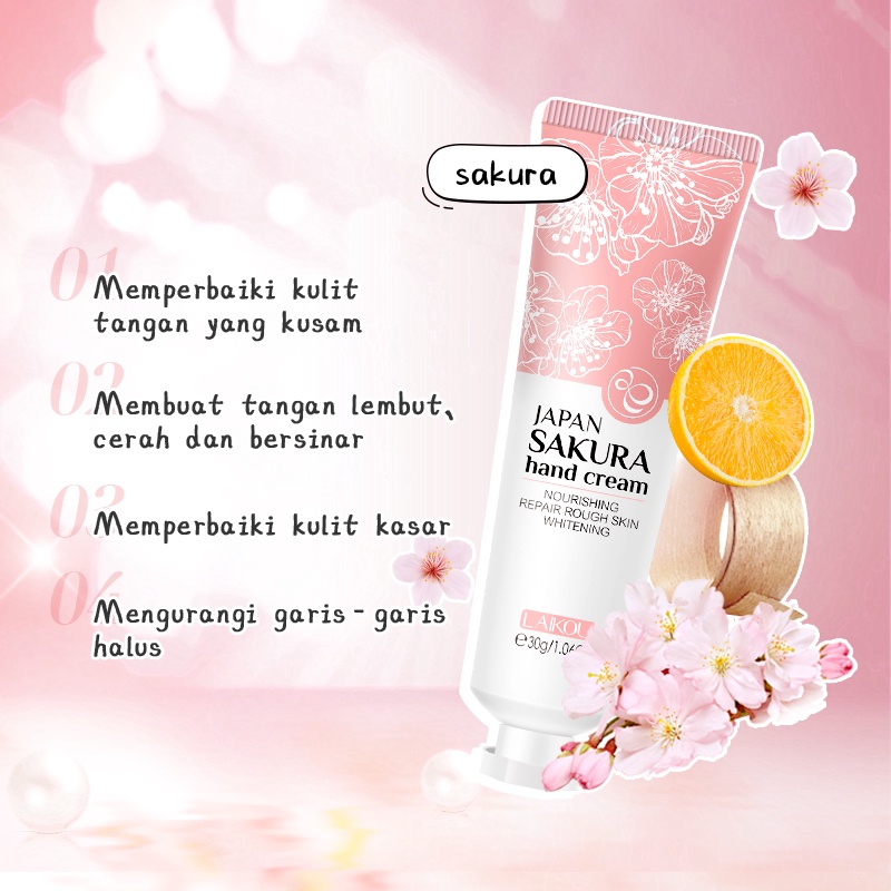 LAIKOU Japan Sakura Krim Tangan Perawatan Tangan Menutrisi Anti Pecah-pecah Mengurangi Keriput 30g