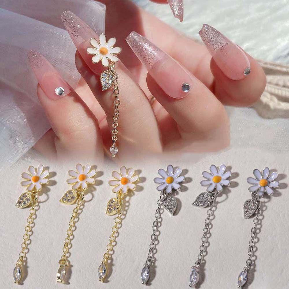 Mxbeauty Bunga Kuku Berlian Imitasi Fashion Jepang Manikur Aksesoris Hiasan Kuku Nail Art Liontin Rantai