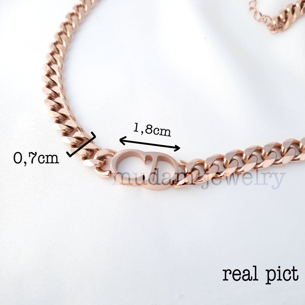 Kalung Rantai Titanium Model C Di*r Tersedia Warna Rose Gold, Gold dan Silver