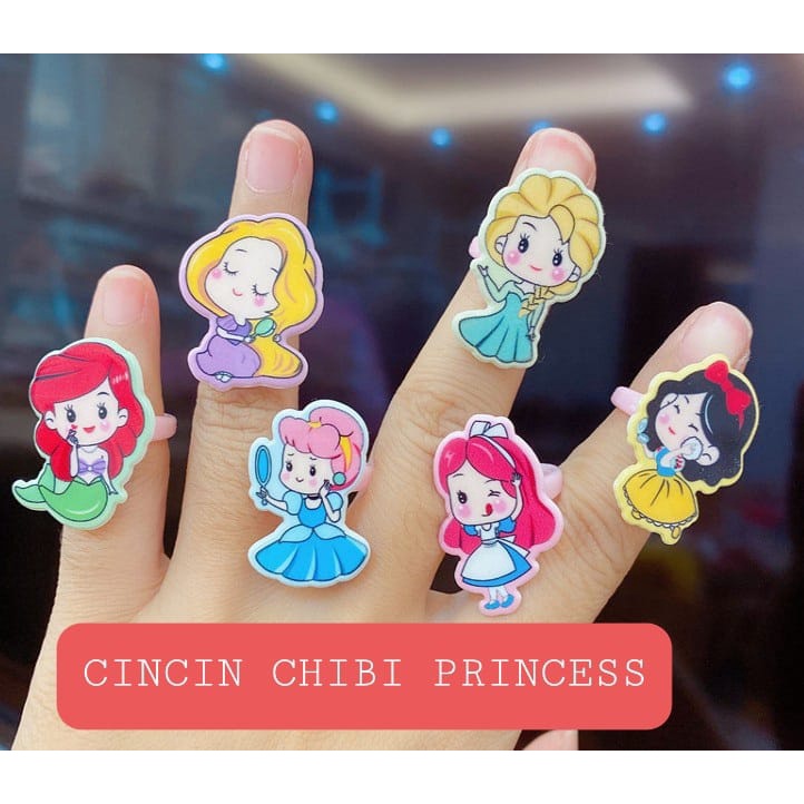 CINCIN CHIBI PRINCESS AKSESORIS ANAK KOREA IMPOR MAINAN ANAK PRINCES ELSA CINDERELLA RAPUNZEL MERMAID LUCU