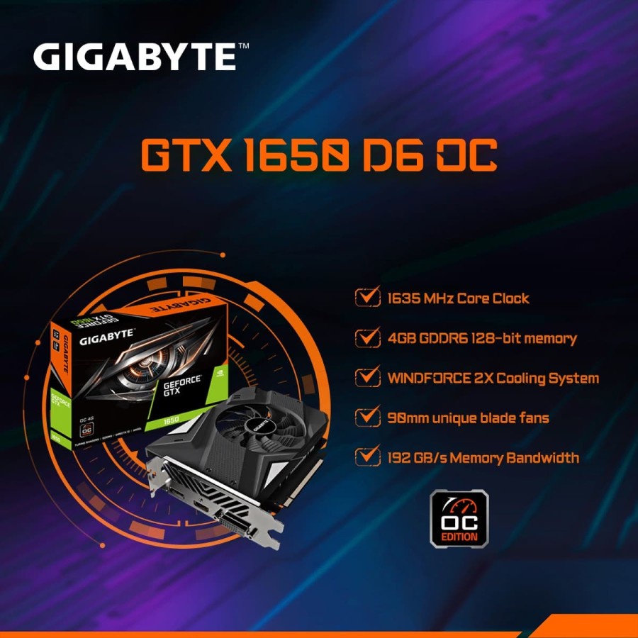 VGA Gigabyte GTX 1650 OC /GTX1650 OC 4GB DDR6 -128 BIT GV-N1656OC-4GD