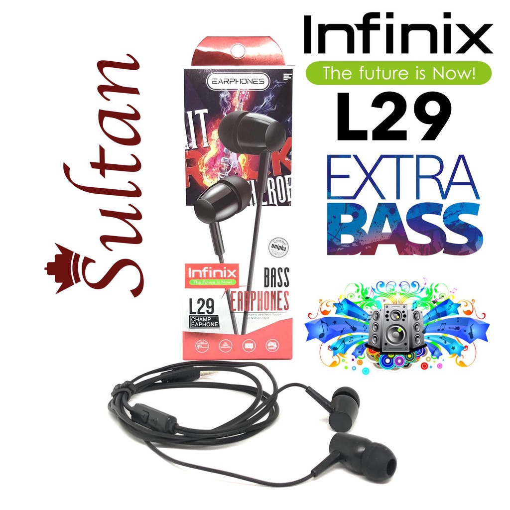 Headset Earphone Infinix Hot Original jack audio 3.5mm Handsfree Infinix Ori new pack D21 &amp; L29